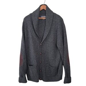 Brooks Brother gray 100% lambs wool mens cardigan sweater size XL elbow patch